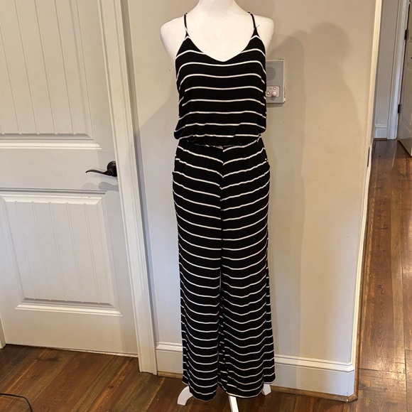 Annabelle Black and White Striped Jumpsuit - Picture 1 of 6